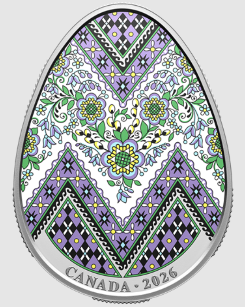 Канада традиційно випустила золоту і срібну монети у вигляді української писанки Канада традиційно випустила золоту і срібну монети у вигляді української писанки